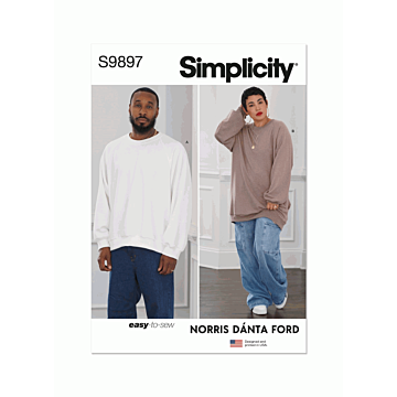 Simplicity Sewing Pattern 9897(A) Unisex Sweatshirt Norris Danta Ford  XS-XXL