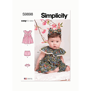 Simplicity Sewing Pattern 9898 (A) Babies Dress Panty and Headband  XXS-L
