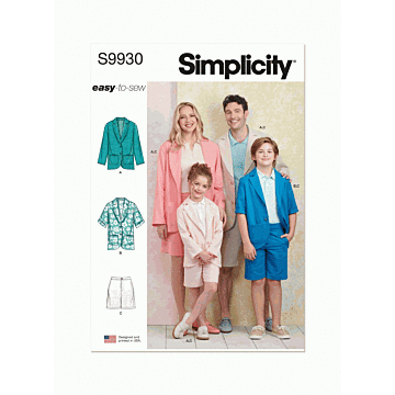 Simplicity Sewing Pattern 9930 (A) Child & Adult Blazer & Shorts  XS-L XS-XL