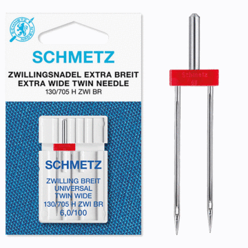 Schmetz Sewing Machine Needles: Universal Twin  100(16) x 6.0mm x 1pc