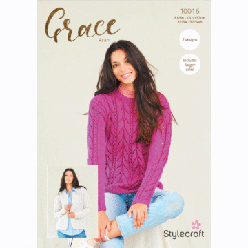 Stylecraft Grace Aran Ladies Sweater & Cardigan 10016 Pattern Download  