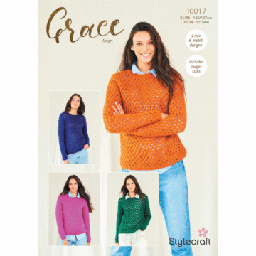 Stylecraft Grace Aran Ladies Sweaters 10017 Pattern Download  