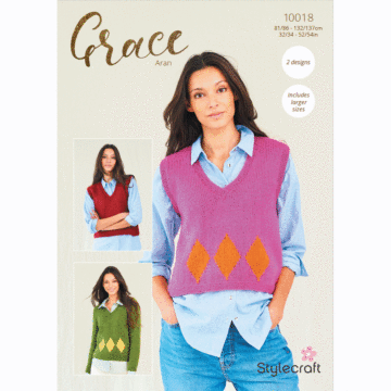 Stylecraft Grace Aran Ladies Sweater & Tank Top 10018 Pattern Download  