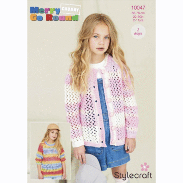 Stylecraft Merry Go Round Chunky Kids Cardigan 10047 Knitting Pattern PDF  