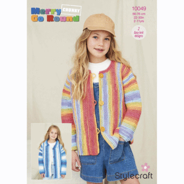 Stylecraft Merry Go Round Chunky Kids Cardigan 10049 Knitting Pattern PDF  