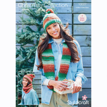 Stylecraft Wonderland Chunky Xmas Hat & Snoods 10027 Knitting Pattern PDF  