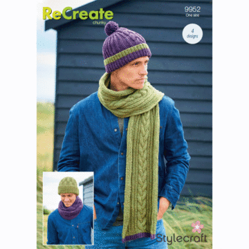 Stylecraft ReCreate Chunky Mens Accessories 9952 Knitting Pattern Download  