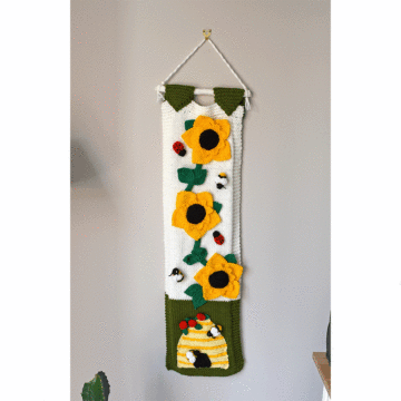 Knitted Sunflower & Bees Wall Hanging in WoolBox Chunky & DK