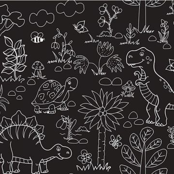 Chalk Dino PVC Fabric Black 140cm