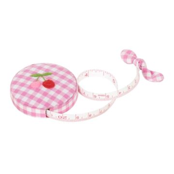 Tape Measure Embroidered Cherries Pink 5 x 5 x 1cm