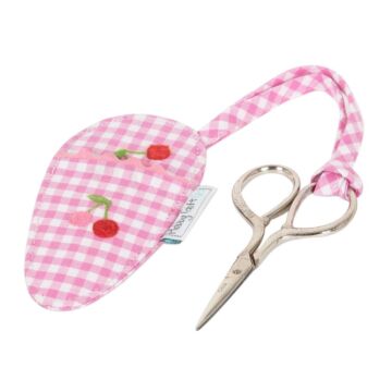 Scissors in Case Embroidered Cherries Pink 11 x 5.5cm