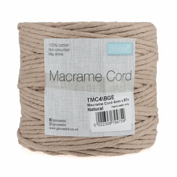 Reel of Macrame Cotton Cord Beige 87m x 4mm