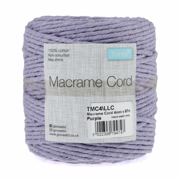 Reel of Macrame Cotton Cord Lilac 87m x 4mm