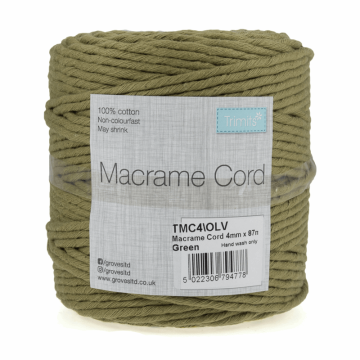 Reel of Macrame Cotton Cord Olive 87m x 4mm