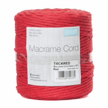 Reel of Macrame Cotton Cord Red 4mm x 87m
