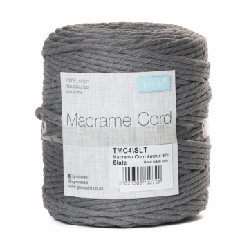 Reel of Macrame Cotton Cord Slate Grey 4mm x 87m