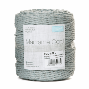 Reel of Macrame Cotton Cord Silver Grey 4mm x 87m