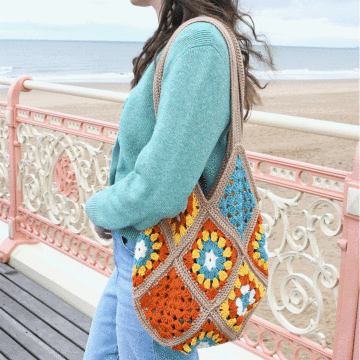Granny Square Tote Bag Crochet Pattern Kit in WoolBox Imagine Classic DK - Autumn Colourway
