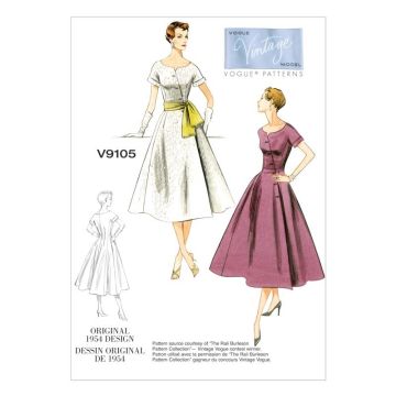 Vogue Sewing Pattern 9105 (A5) - Misses Dress & Sash V9105 6-14 V9105  6-14