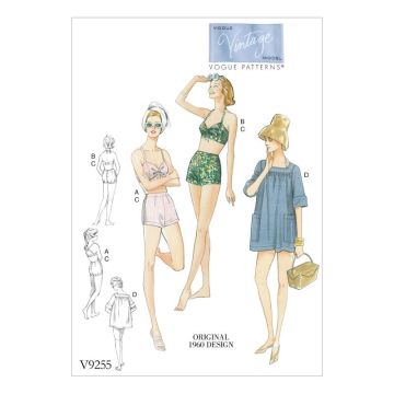 Vogue Sewing Pattern 9255 (E5) - Misses Bra Shorts & Coverup 14-22 V9255 14-22