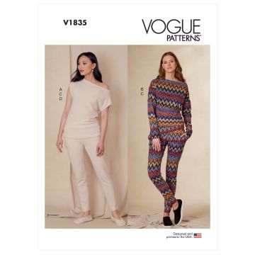 Vogue Sewing Pattern 1835 (A) - Misses Tops Pants & Slippers XS-XXL V1835A XS-XXL