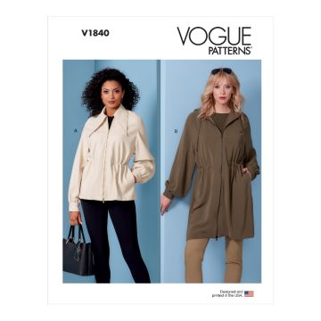 Vogue Sewing Pattern 1840 (A) - Misses Jacket S-XXL V1840A S-XXL