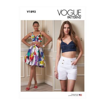 Vogue Sewing Pattern 1893 (E5) - Misses Top Shorts & Skirt 14-22 V1893E5 14-22