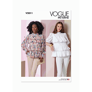 Vogue Sewing Pattern V2011 (B5) Misses' Top with Sleeve Variations  8-10-12-14-16