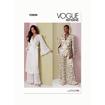 Vogue Sewing Pattern V2020 (B5) Misses' Lounge Top, Robe and Pants  8-10-12-14-16
