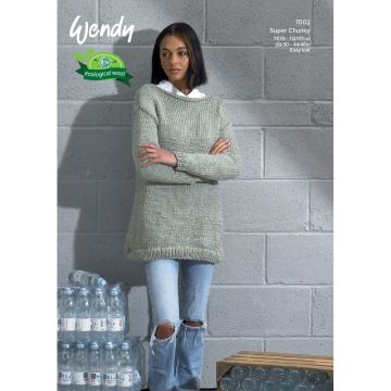 Wendy Knits Recycled Super Chunky Ladies Sweater Pattern 7002 